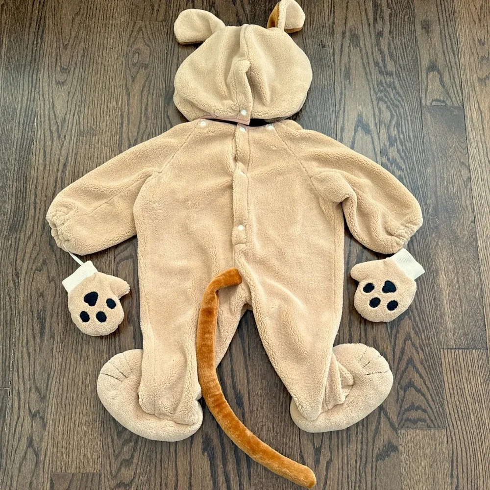Fun World Baby Dog Costume 12-24M Tan Puppy Fleece Jumpsuit‎ Hood Mittens Tail